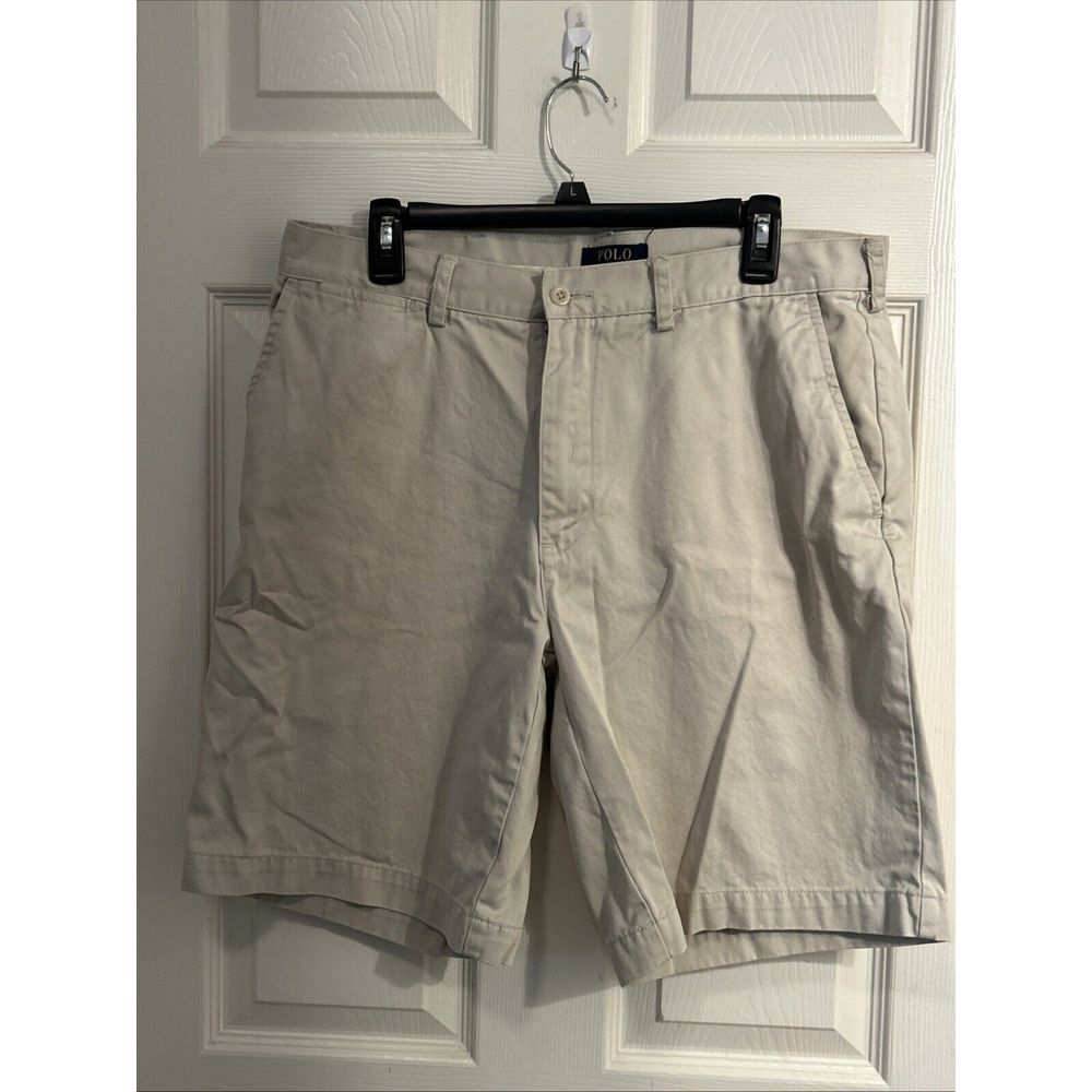 Polo Ralph Lauren Shorts Mens 34 Khaki Beige Chino Flat Front 8" Inseam